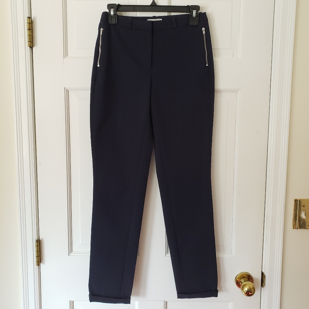 Navy Blue Cigarette Dress Pants Zip Pockets Sz 4